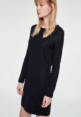 Armedangels Anida Bio Cotton Knit Long Sleeve Jumper Dress, Polka Dot, Blue, L