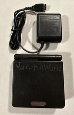 Nintendo Game Boy Advance SP Handheld Console Onyx Black w Charger Cracked Back