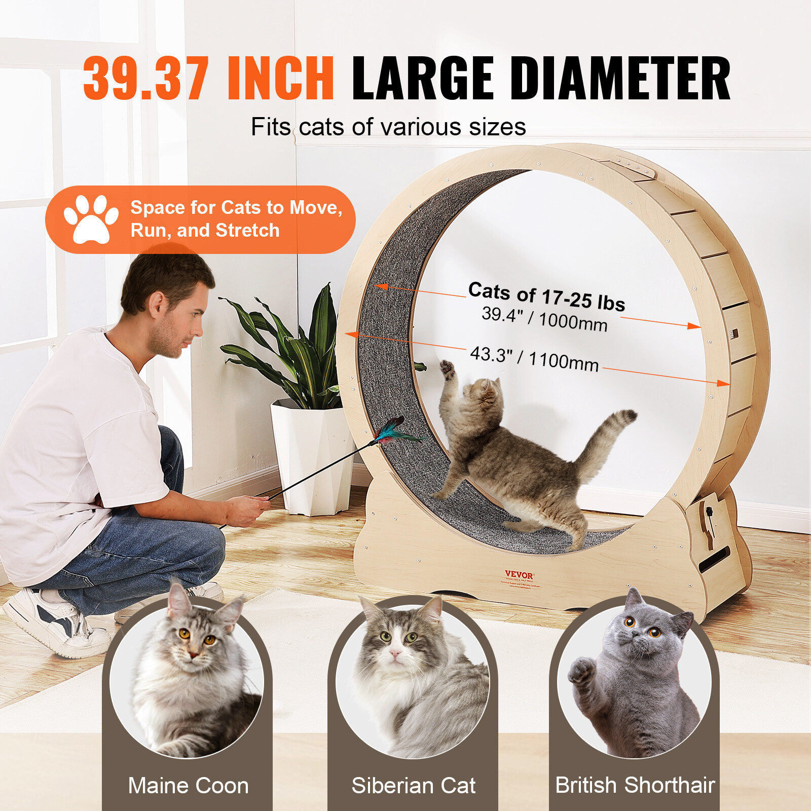 VEVOR Ruota per Esercizi per Gatti 110 cm Ruota per Tapis Roulant Interno gialla foto 4