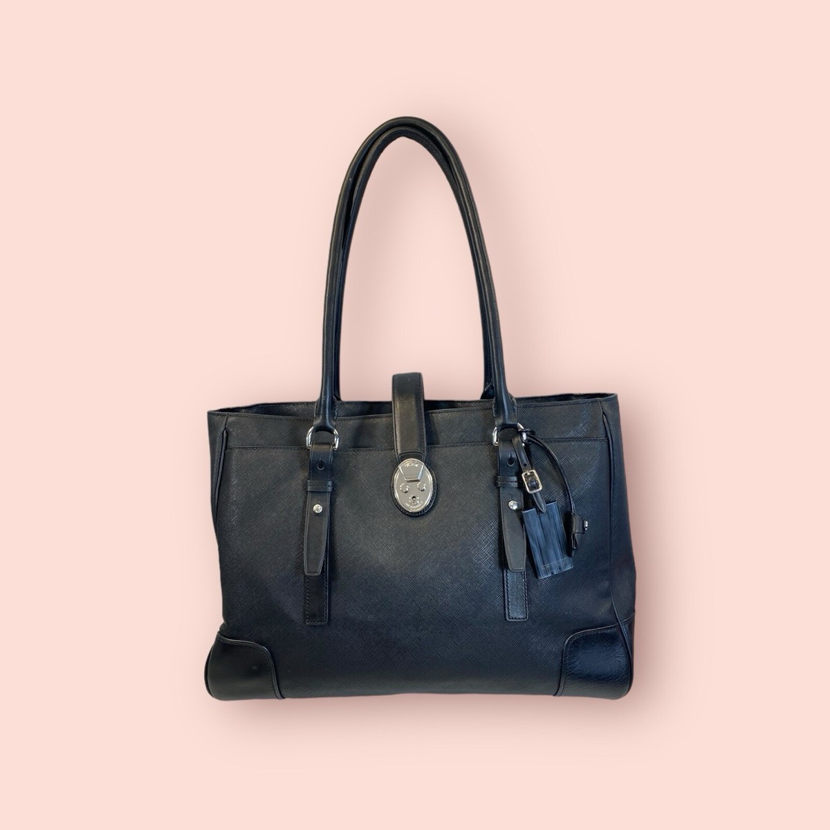 TUMI Villa Turin Black Canvas w/ Leather Trim Commute Shoulder