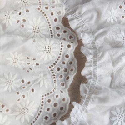 Daisy Embroidery Eyelets Cotton Lace Trim, Pleated Cotton Flower Eyelets Trim