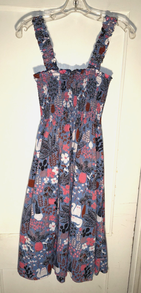 Kate Spade Garden Posy Smocked Midi Dress Cactus Cat Print Blue Size S. e23 View 6