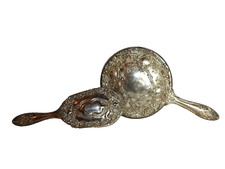 Set/2 Beautiful Vintage Ornate Silver-Plated Vanity Hair Brush Hand Mirror
