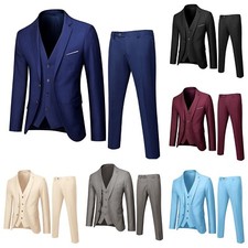 Men  s Suit Slim 3 Piece Suit Business Wedding Party Jacket Vest  Pants 