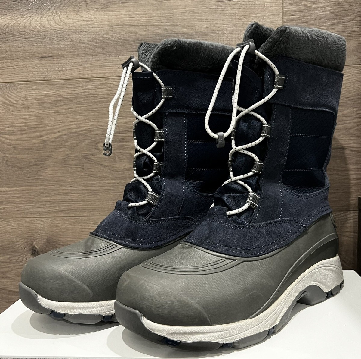 Lands' End Blue Gray Women's Rain/Snow Mid Calf Insulated Boots Shoes Size B