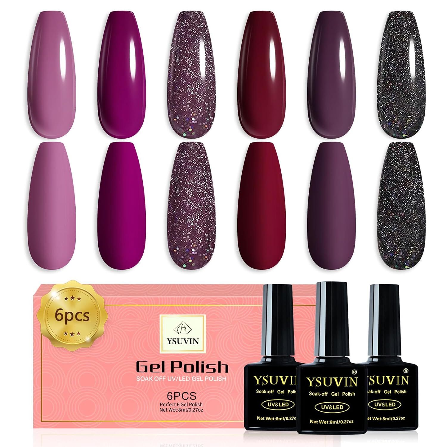 YSUVIN UV Nagellack Set 10 Farben – Rosa, Nude, Glitzer, 8 Ml, Soak-off, Für DIY Nageldesign