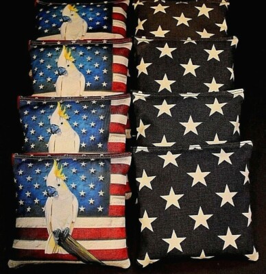 US FLAG PATRIOTIC PARROT WITH STARS  8 ACA regulation custom Cornhole bags B166