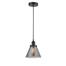 Innovations Edison Cone 8" 1-Lt LED Mini Pendant, BK/Smoke - 616-1PH-BK-G43-LED