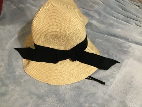 straw bucket hat with black ribbon brim new with tags one size fits most - Picture 9 of 9
