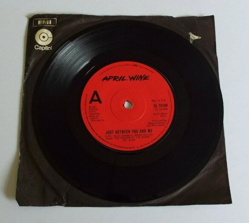 April Wine Just Between You And Me 7” Single A1U B1U Pressing Capitol Sleeve EX - Image 2 of 3