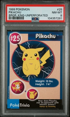1999 Pokemon Burger King Unperforated #25 Pikachu PSA 8 NM-MT Graded Card