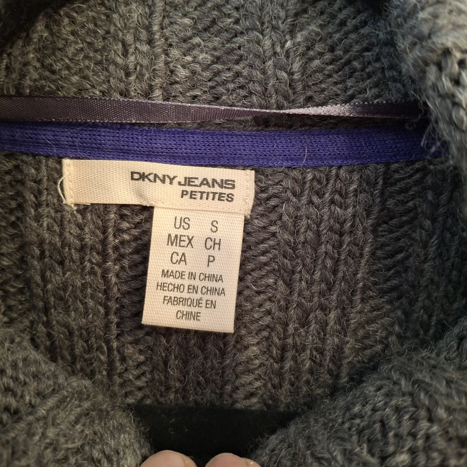 Y2K DKNY Faux Fur Trimmed Cardigan Sweater Wool Blend Ribbed Knit Womens Sz S P - Image 3 of 4