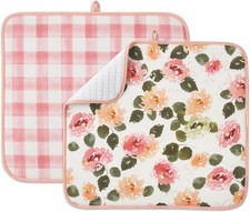 Dish Drying Mats 2 Pack, 16"x18", Cottage Floral Quick Dry, Ultra Absorbent,