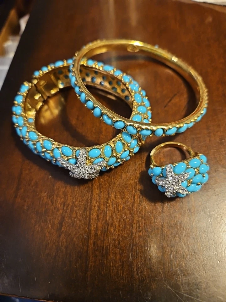 Kenneth Jay Lane Turquesa Brazalete Pulsera, Anillo (7), Juego de Pulsera Neptuno Foto 3 de 4
