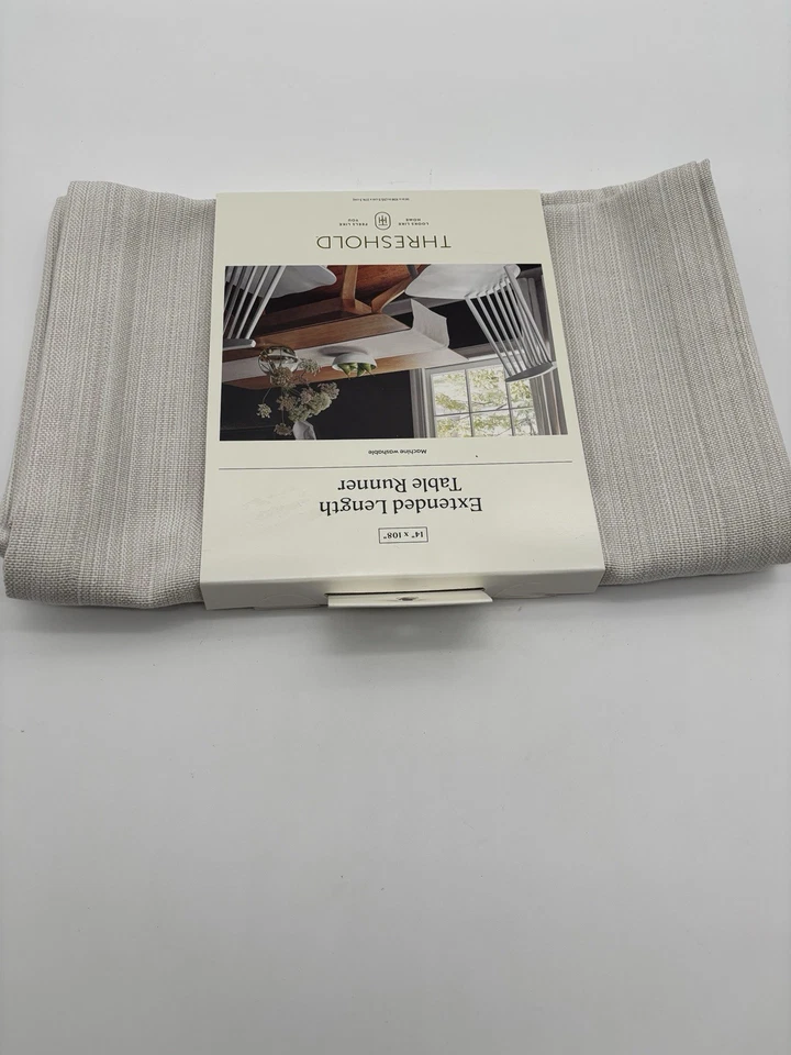 108" x 14" Extended Length Cotton Table Runner Cream - Threshold, NEW - Image 3 of 4