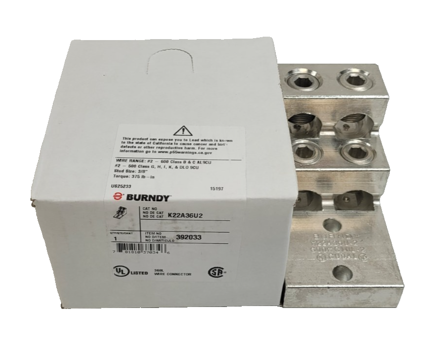 BURNDY K22A36U2 K22A36U-2 Mechanical Lug 600KCMIL AL/CU 368L