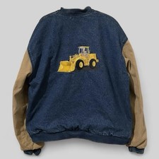 VTG Bomber Varsity Jacket Denim Men s Coat Cargill Construction Front Loader L