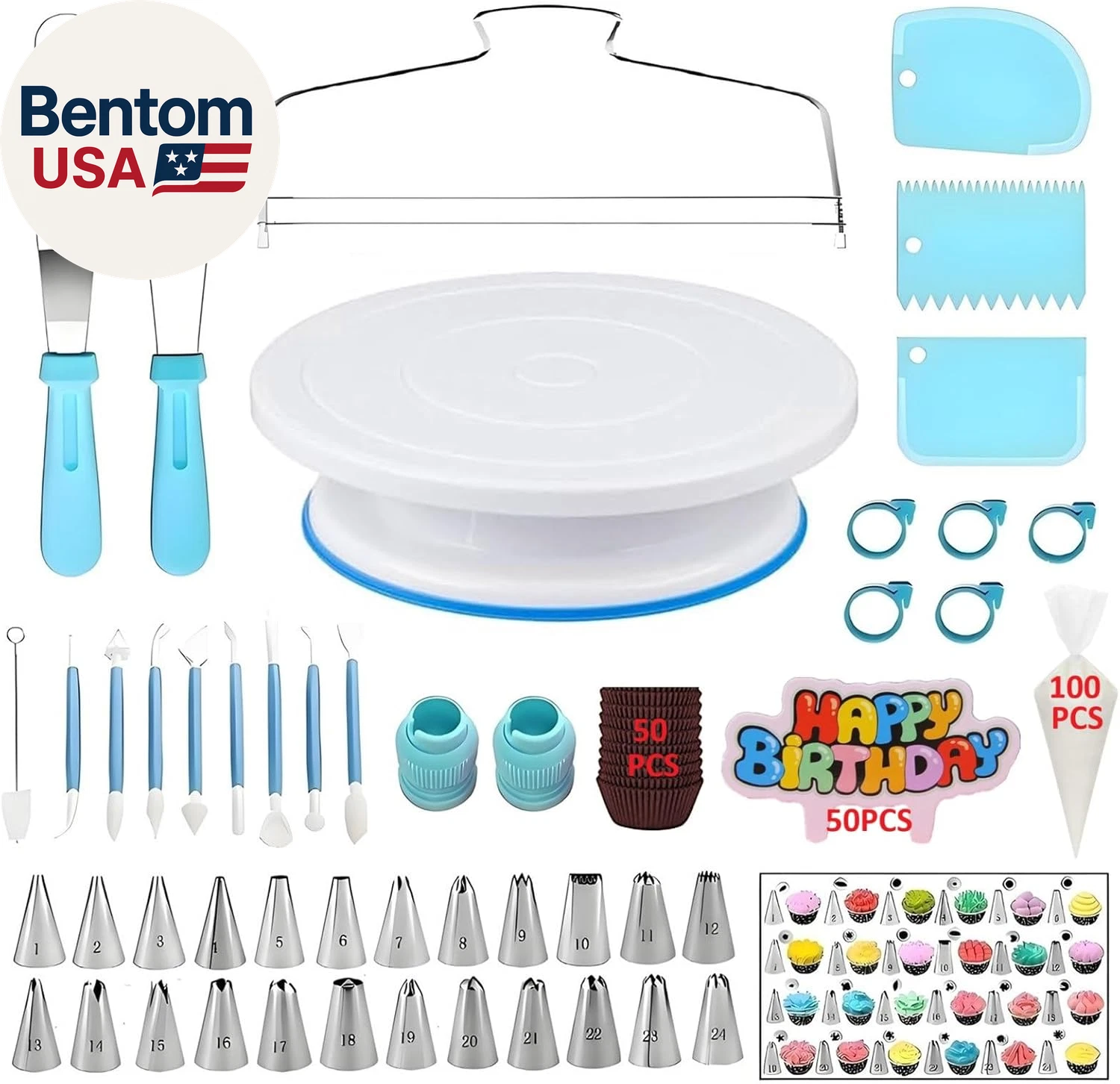 Cake Decorating Kit, 248 Pcs Baking Supplies Tools with Cake Turntable, Leveler,
