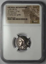 Ancient Greek  330-280 BCE Silver Stater Lucania Metapontum NGC ChF 4/5 2/5
