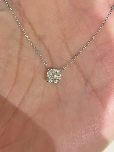 2Ct Round Cut Lab created Diamond Solitaire Pendant 14k White Gold Plated - Picture 4 of 5