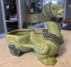 Vintage Shawnee Mother Goose w/Cart Ceramic Planter Green #752 USA 6"LX5” T
