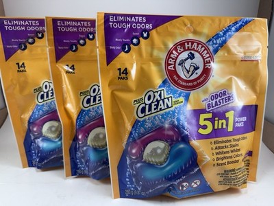 3 Packages Arm & Hammer Oxi Clean Odor Blasters 5-in-1 Fresh Burst 14 Power Paks