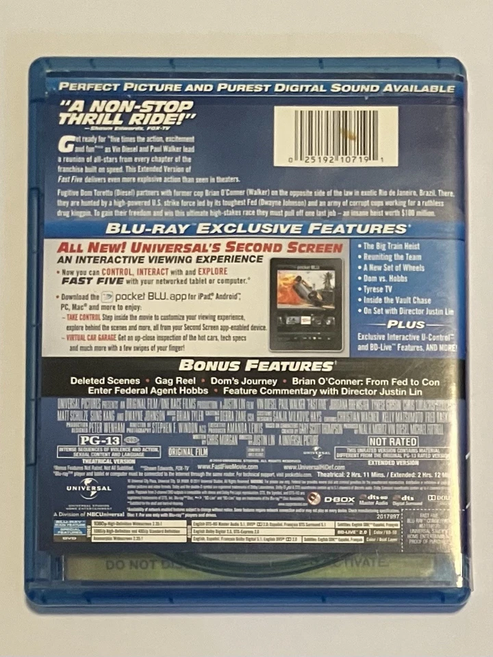 Fast Five (Blu-ray, DVD, 2011, 2-Disc Set, Extended Edition) - Image 3 of 3