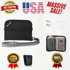 Compact RFID Blocking Travel Wallet with 5 Card Slots & Detachable Wrist Strap