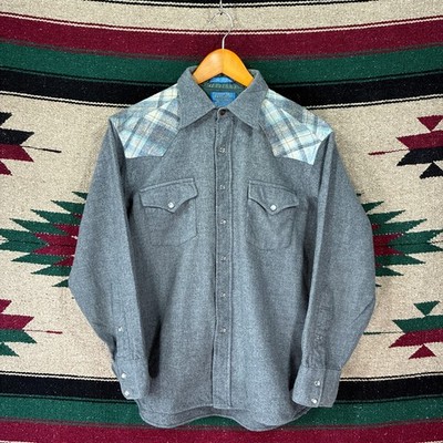 Vintage 70s Pendleton Canyon Grey Wool Western Shirt Herren M L