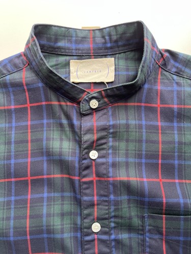 Cantate Japan Shirt Mens Size 38 Navy Henley Plaid Check Tartan 100% Cotton - Picture 10 of 14