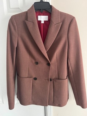BOSS Hugo Boss Wool Blazer Burgundy Check Double Breasted Size 4