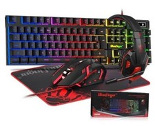 RGB Gaming Keyboard and Backlit Mouse and Headset Combo, USB Wired Black