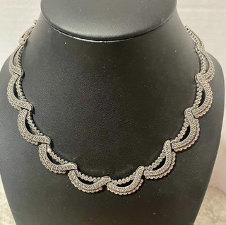 Stunning Vintage Sterling Silver Marcasite Art Deco Collar Scalloped Choker 50g