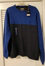 Izod NWT Blue Heather Color Block Sweatshirt Fleece Performance Stretch Large