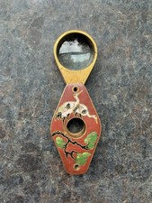 Vintage Cloisonn  Magnifying Glass Pendant Brass Crane Design Asian Motif