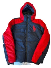 Polo Ralph Lauren Men's Medium Down Jacket Red Navy Blue Puffer Coat Full Zip