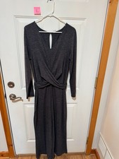 Old Navy Women’s Large Gray Knit Maxi Dress Long Sleeve Faux Wrap