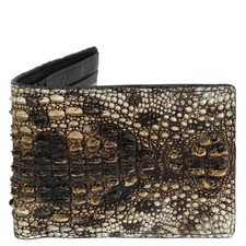 Handmade Natural Color Croc Leather Skin Bifo...
