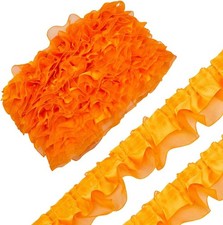 GORGECRAFT 11 Yards 2-Layer Satin Organza Lace Edge Trim Pleated Orange