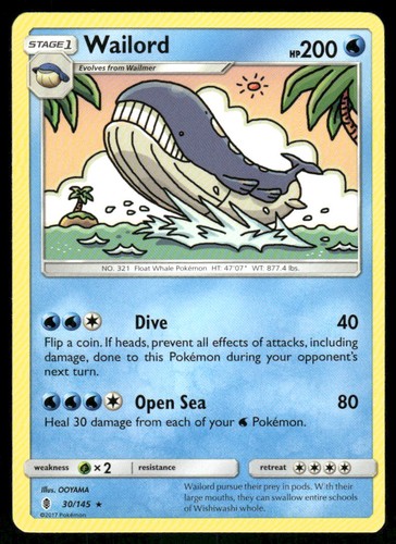 Wailord 30/145 - Guardians Rising - Rare NM