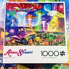 Buffalo Games "I Brake for UFOs" Aimee Stewart 1000 pc Puzzle COMPLETE