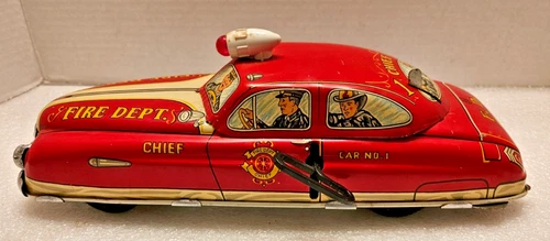 MARX 11" Tin Lithographed Wind Up Fire Chief Car