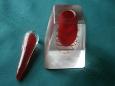 Art Glass Solid Dip Pen  Holder Deep Red Spiral Writing Desktop Inkwell