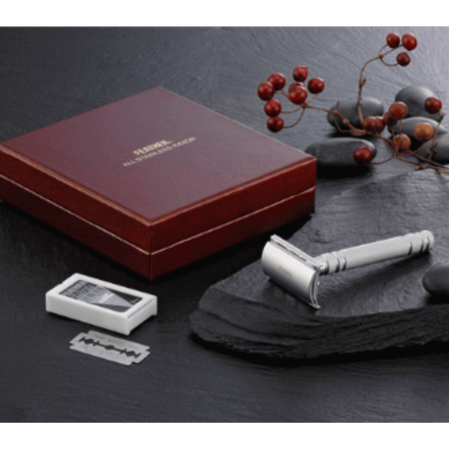 Rasoio PIUMA doppio bordo tutto inox N con supporto e 2 lame Japan Premium - Foto 24 di 24