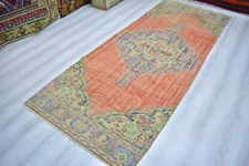 Red Turkish Vintage Carpet, 3.8x9.2ft, Large Antique Red Handmade Medallion Rug