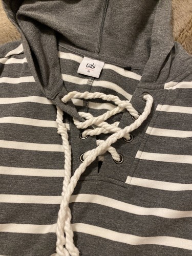 Cabi Women's Gray White Striped Lace Up Windward Hoodie #5324 Nautical Medium - Picture 6 of 8