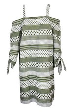 Nine West Green White Cotton Printed Cold-Shoulder Dress 6