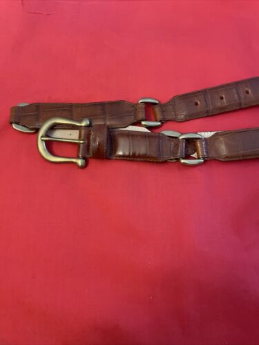 Fossil Reptile Embossed Cognac Italian Leather Boho Belt Brass Buckle & Links M - Picture 1 of 16