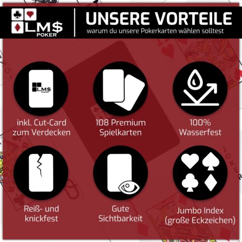 Pokerkarten Plastik 4 Eckzeichen mit Cut Card - wasserfeste Profi Spielkarten - Bild 2 von 10