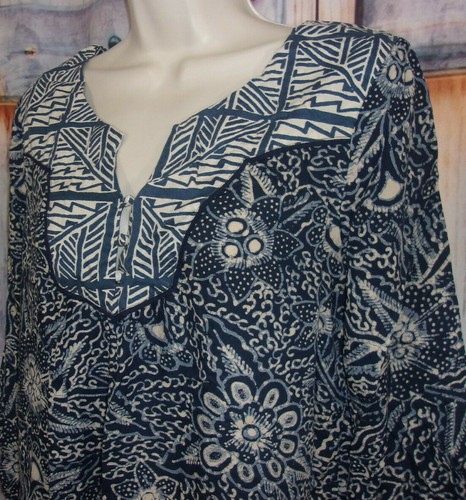 Lucky Brand Blouse Top Size S Blue Boho Festival V-Neck Womens Floral - Picture 4 of 5
